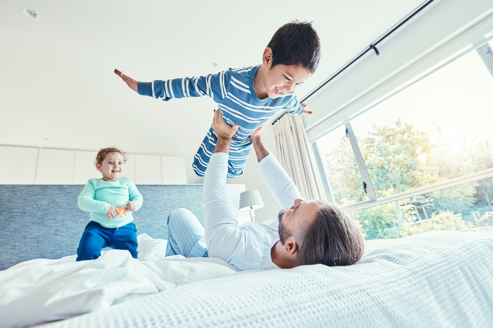 Family relaxing at home with clean indoor air