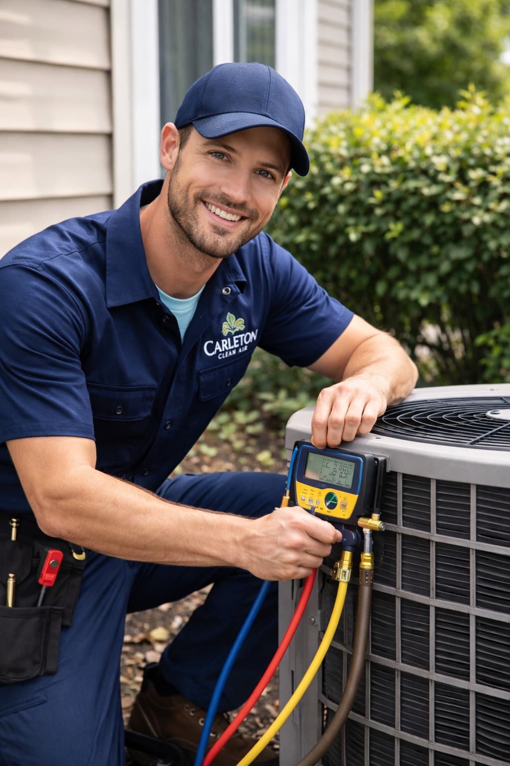 Carleton Clean Air technician servicing an air conditioner